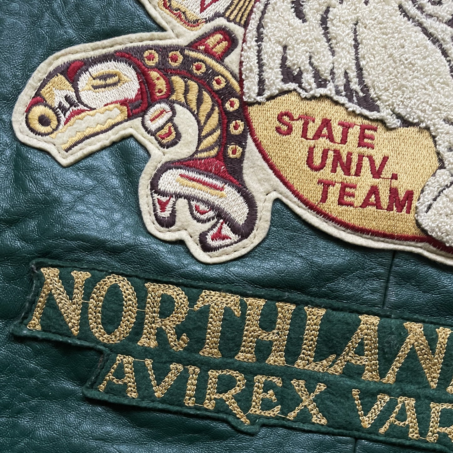 Avirex 'Alaskan Wild Bears' Leather Varsity Jacket - M