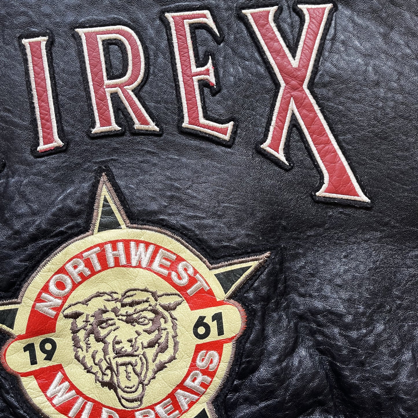 Avirex 'North West Wild Bears' Leather Varsity Jacket - M