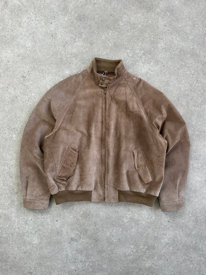 Vintage 1990s High Neck Suede Bomber Jacket - XL