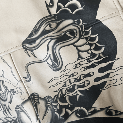 Avirex Tattoo Style 'Dragon vs Snake' Leather Jacket - XL / XXL | XL, Red