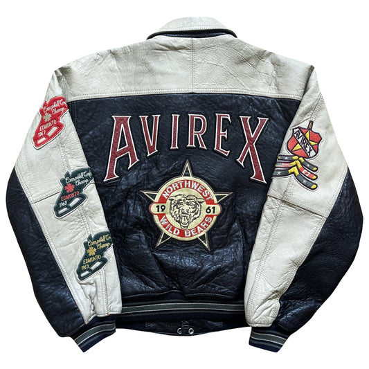 Avirex 'North West Wild Bears' Leather Varsity Jacket - M