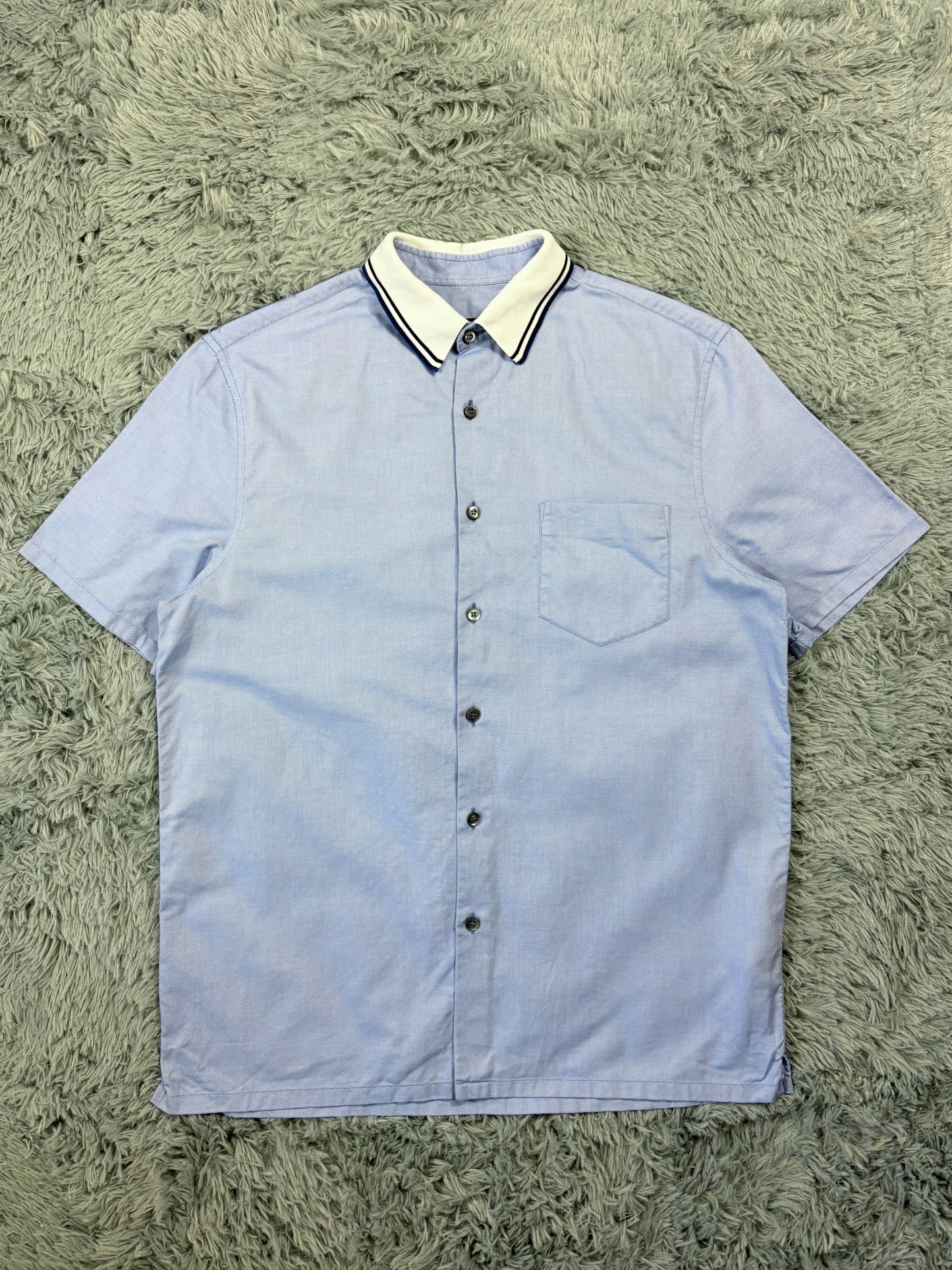 Prada 2015 Lavender Blue Textured Contrast Collar Shirt - M/L | O/S, Multicoloured
