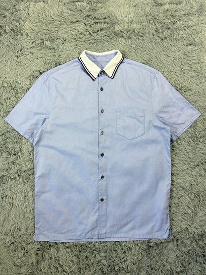 Prada 2015 Lavender Blue Textured Contrast Collar Shirt - M/L | O/S, Multicoloured