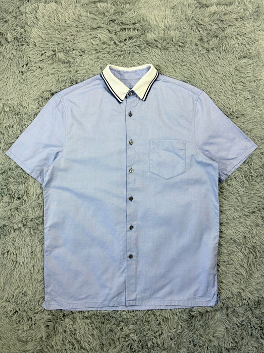 Prada 2015 Lavender Blue Textured Contrast Collar Shirt - M/L | O/S, Multicoloured