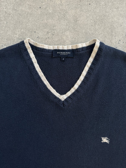 Burberry London 1990s Cotton Sleeveless Logo Knitted Jumper - XL