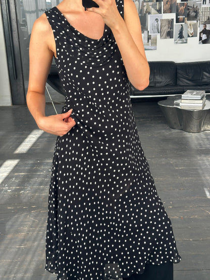 Vintage 2000s Pure Silk Polkadot A-Line Maxi Dress - M