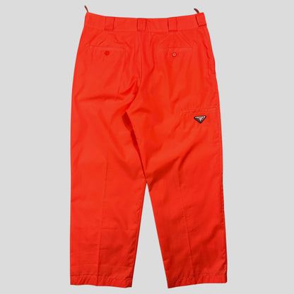 Prada Milano 2018 Orange Nylon Gabardine Triangle Logo Trousers - S/M