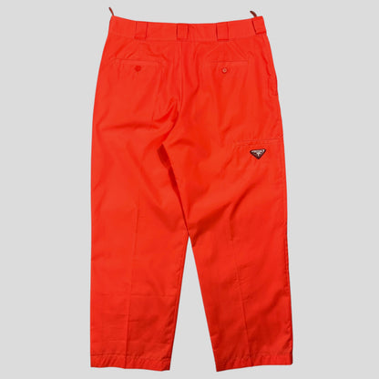 Prada Milano 2018 Orange Nylon Gabardine Triangle Logo Trousers - S/M | Small, Orange