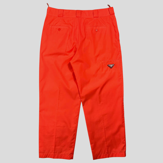 Prada Milano 2018 Orange Nylon Gabardine Triangle Logo Trousers - S/M | Small, Orange