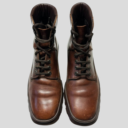 Miu Miu 00’s Padded Leather Embossed Logo Combat Boots - UK8 | DEFAULT TITLE, Brown