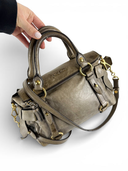 2010s Miu Miu Vitello Lux 2Way Handbag | O/S, Khaki