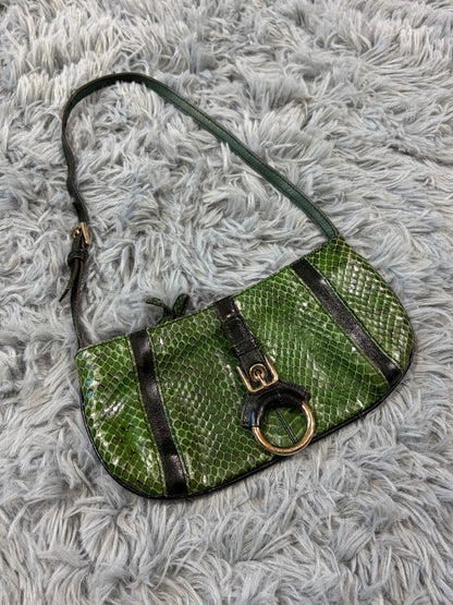 Dolce & Gabbana 00’s Python Skin Green Leather Shoulder Bag | O/S, Gold