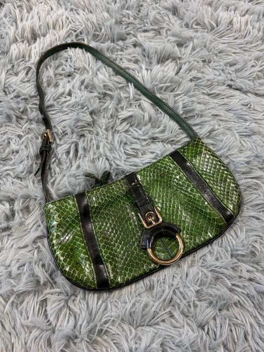 Dolce & Gabbana 00’s Python Skin Green Leather Shoulder Bag | O/S, Gold
