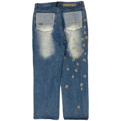 Akademiks Spellout Embroidered Letter Jeans (W38) | W36, Red