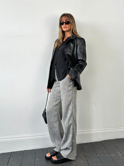 Max Mara Cotton Linen Herringbone High Waisted Trousers - W28