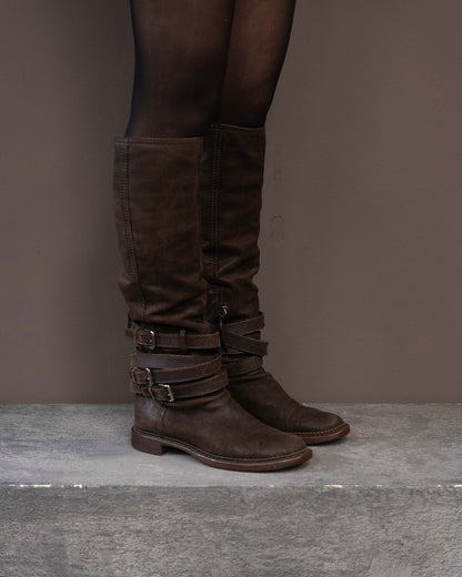 MIU MIU BROWN BUCKLE BOOTS (EU 39) | DEFAULT TITLE, Brown
