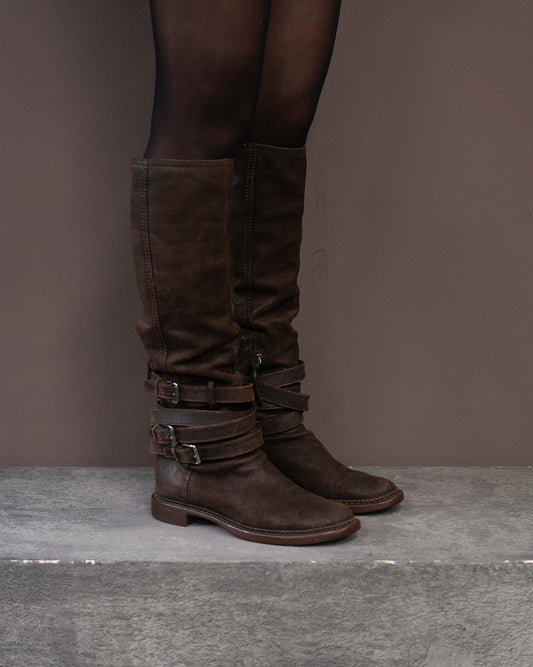 MIU MIU BROWN BUCKLE BOOTS (EU 39) | DEFAULT TITLE, Brown