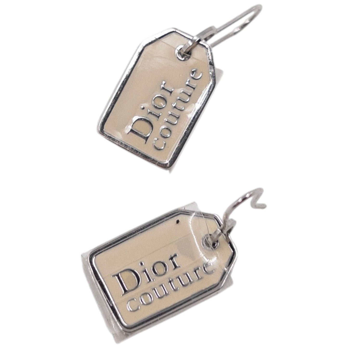 Vintage 2000s Dior By John Galliano Tag Earrings | O/S, Cream