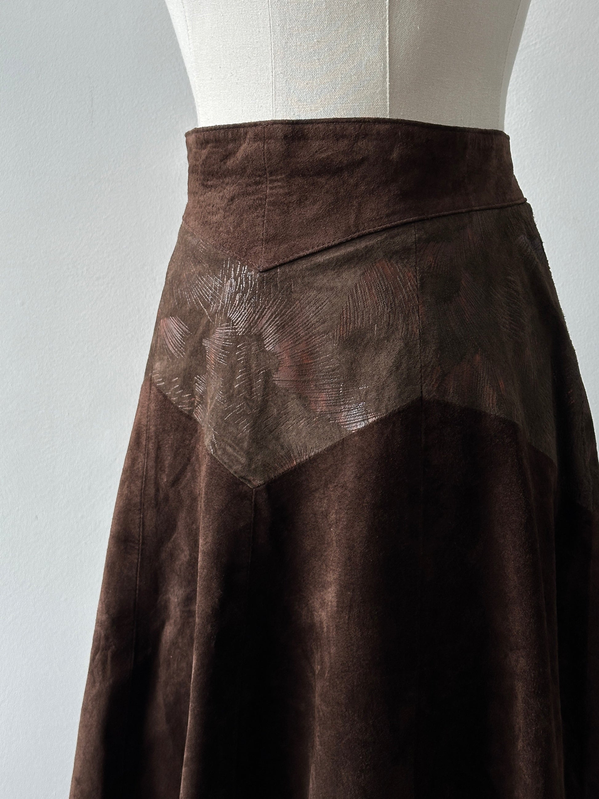 Vintage 1990s Suede Midi Skirt - W28