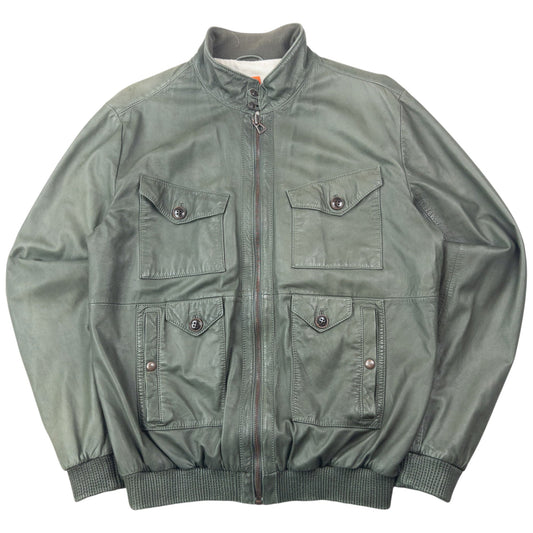 Vintage 2000s Hugo Boss Zip Up Leather Jacket Size XL | XL, Grey
