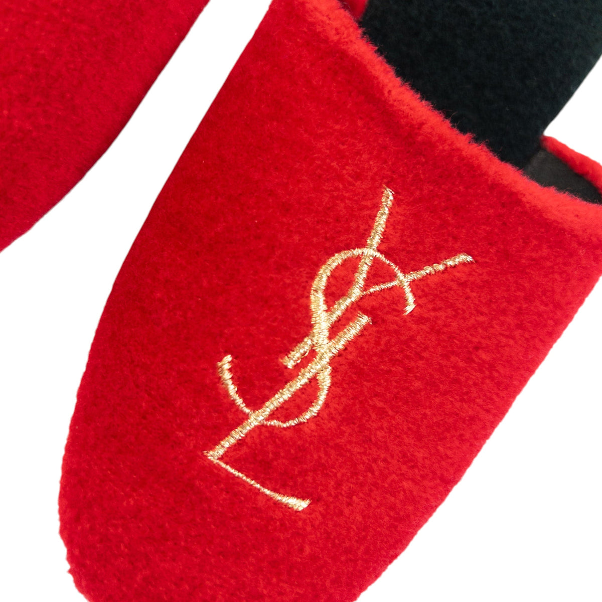 Vintage 80s YSL Yves Saint Laurent Embroidered Fleece Slippers Womens Size 6 | ONE SIZE, Gold