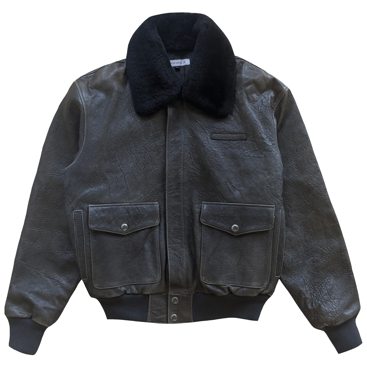 Avirex A2 Lambskin Leather Flight Jacket Boa Collar - L | Large, Black