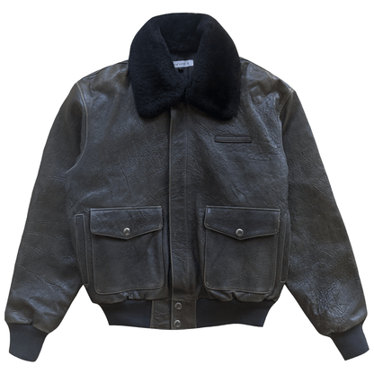 Avirex A2 Lambskin Leather Flight Jacket Boa Collar - L | Large, Black