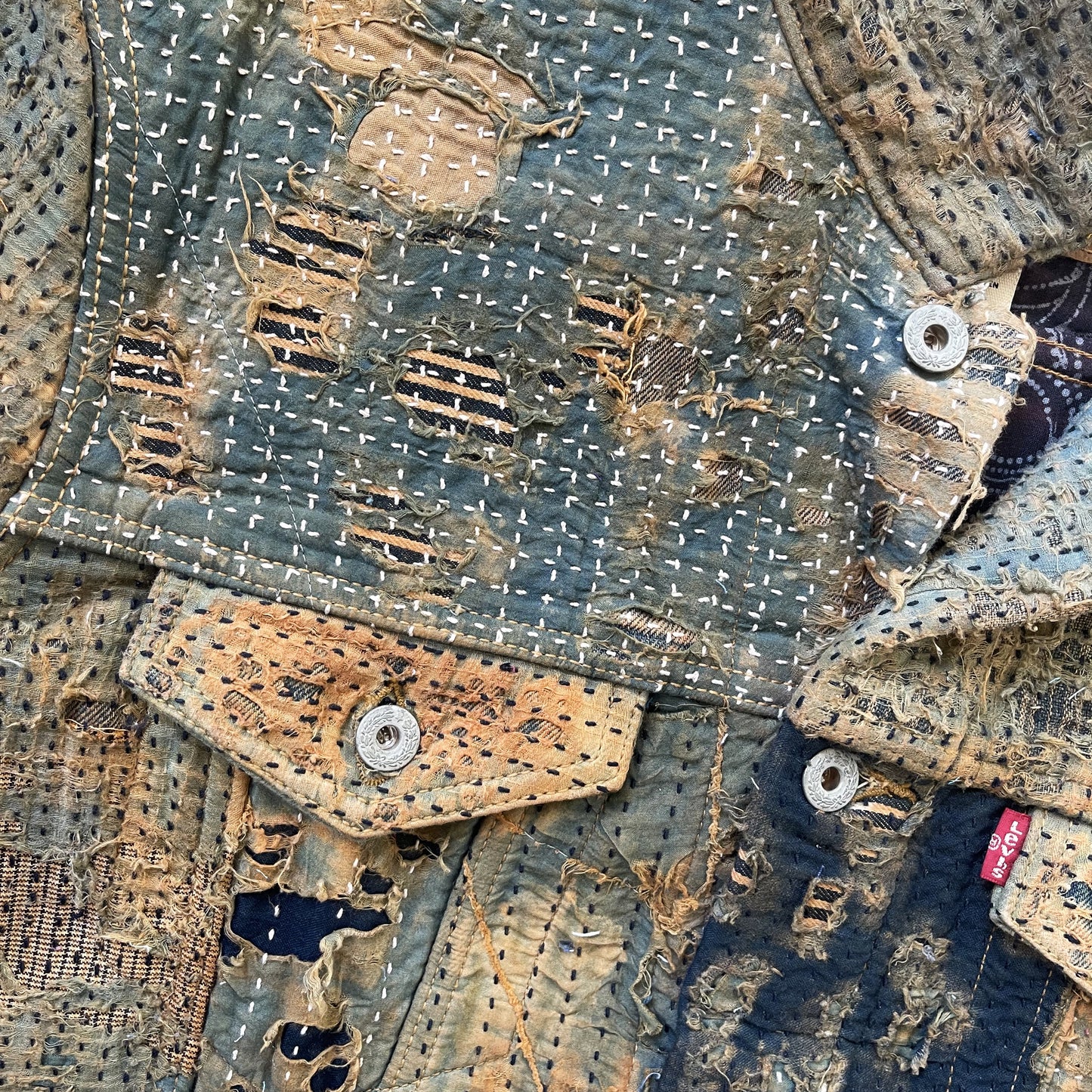 Boro Sashiko Distressed Denim Trucker Jacket - XL