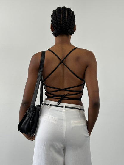 Vintage 2000s Viscose Back Strap Cropped Top - S/M