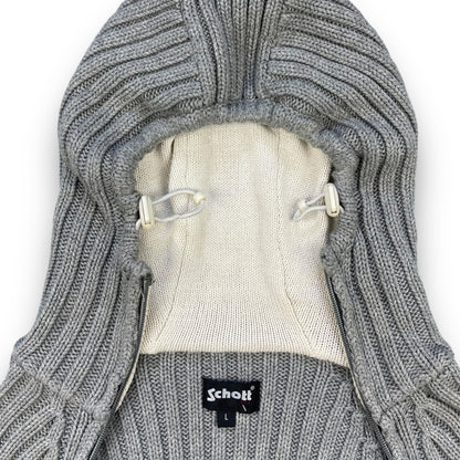 2000's Schott NYC Dual Zip Knitted Balaclava Hoodie (L) | Default Title, Grey