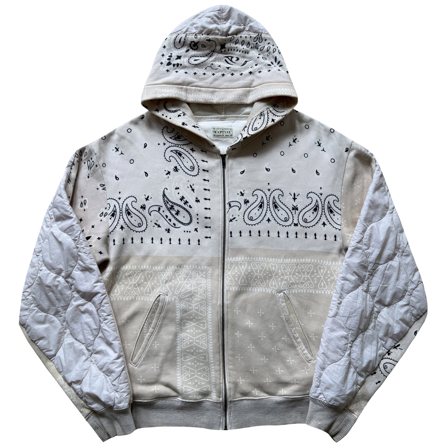 Kapital Bandana Quilted Shell Hoodie - L | Large, Beige