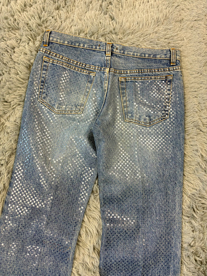 Roberto Cavalli 00’s Diamanté Square Embellished Crystal Jeans - S/M | O/S, Blue