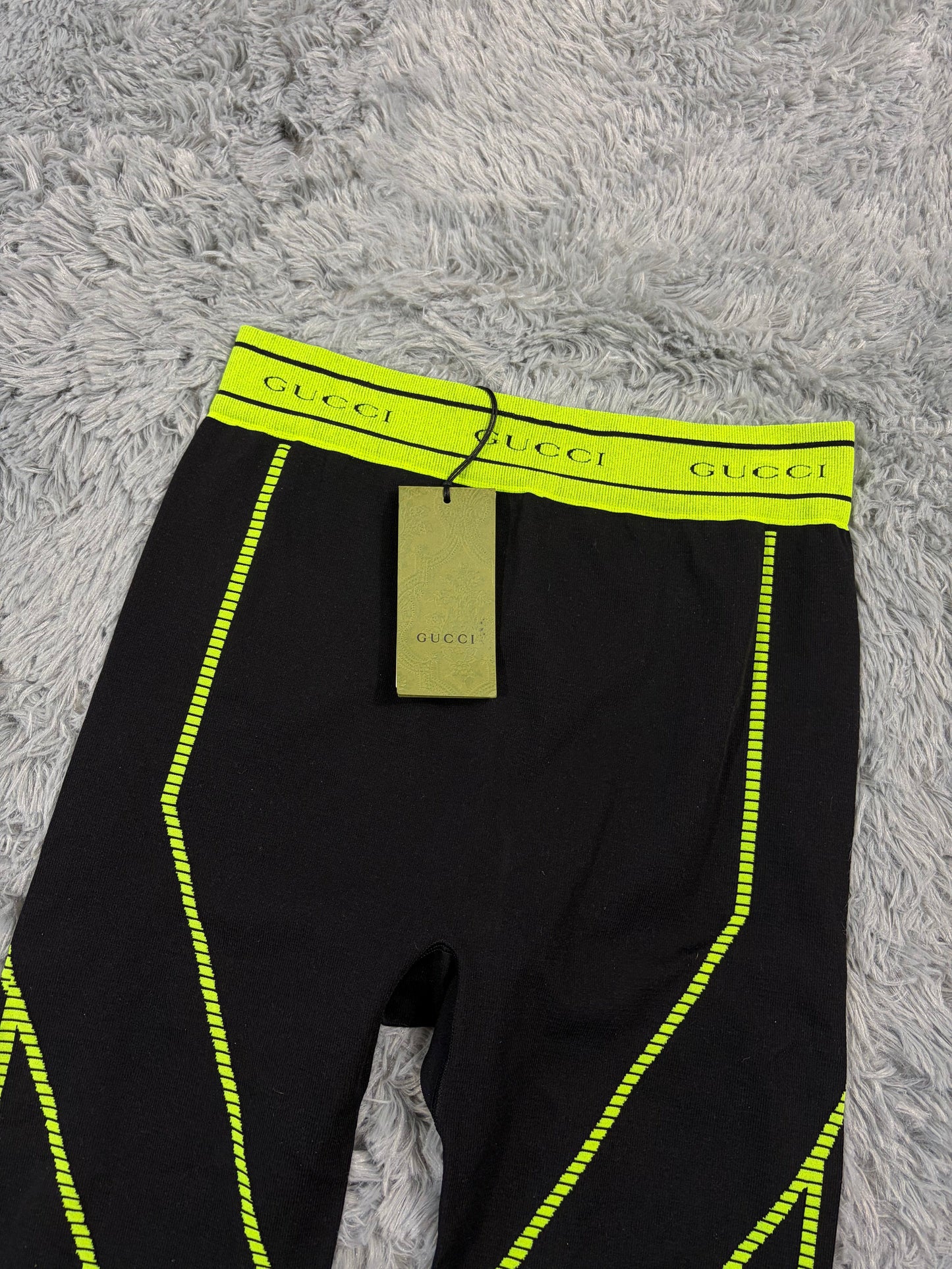 Gucci SS22 Jacquard Black Neon Logo Gym Legging Trousers - M/L | O/S, Black