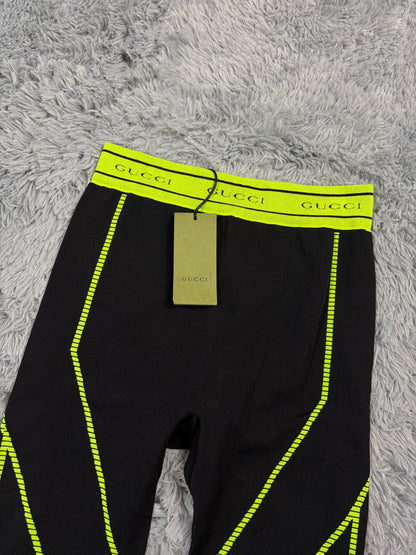 Gucci SS22 Jacquard Black Neon Logo Gym Legging Trousers - M/L | O/S, Black
