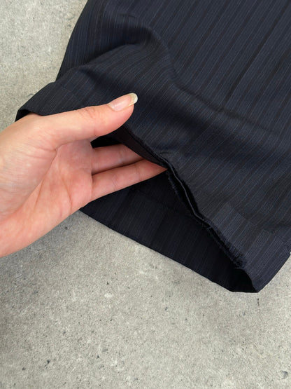 Burberry London 1990s pure wool striped suit jacket and trousers, size 42S/W34, tailored with classic British style.