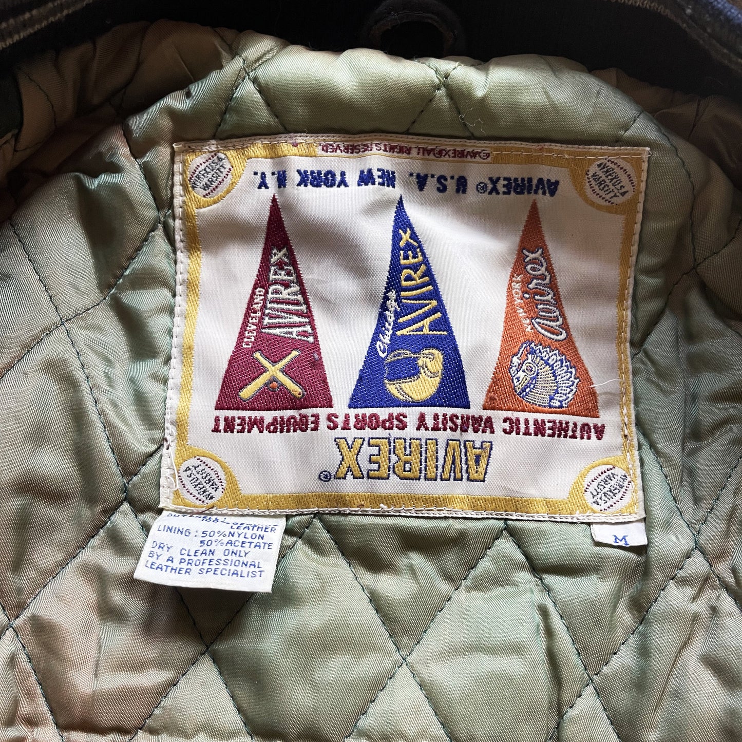 Avirex 'North West Wild Bears' Leather Varsity Jacket - M