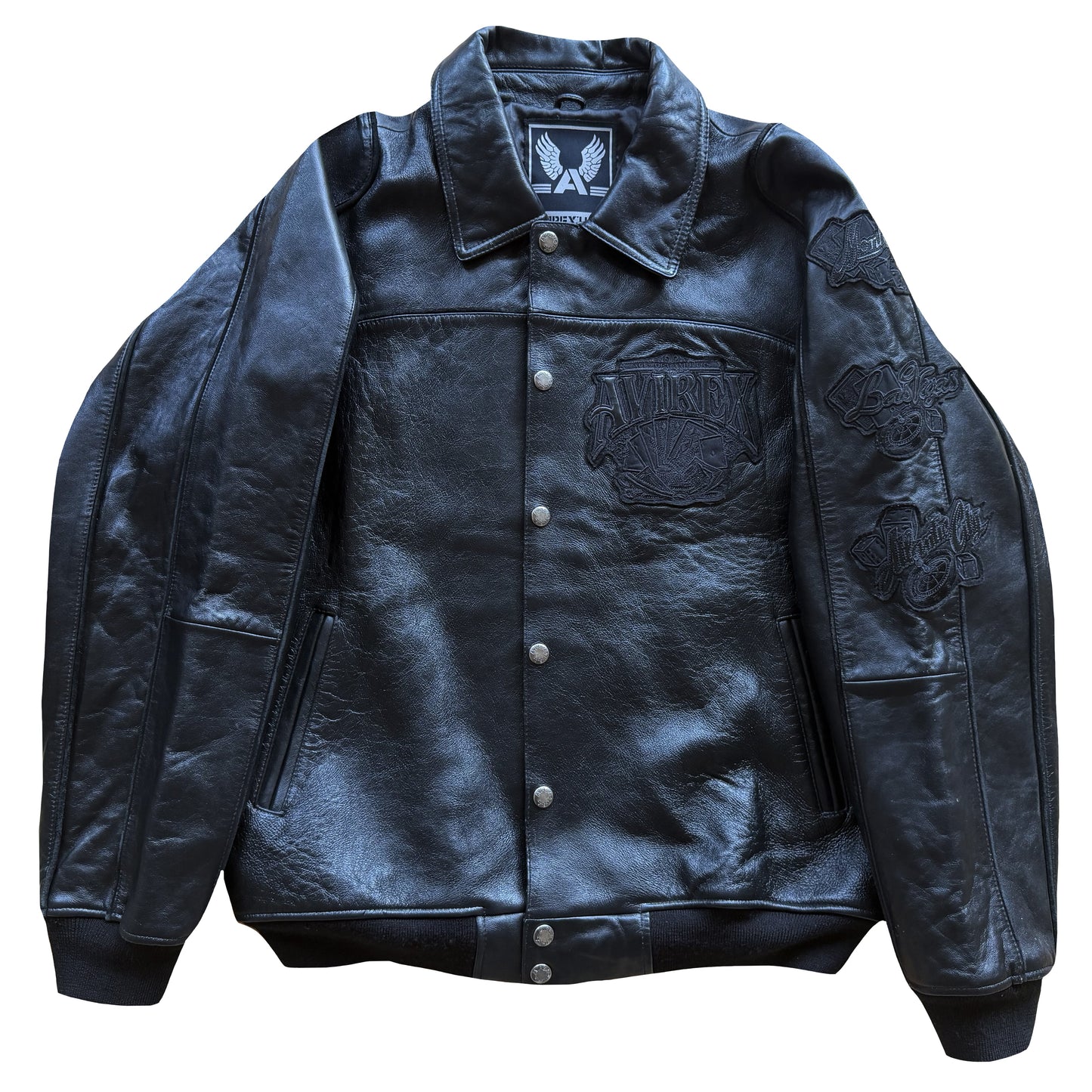 Avirex 'Royal Flush' Leather Varsity Jacket - L