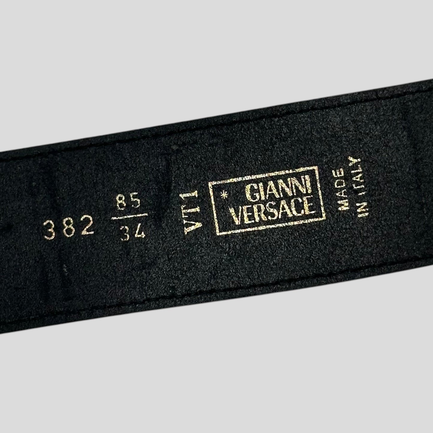 Gianni Versace 90’s Studded Metal Medusa Leather Belt | O/S, Black