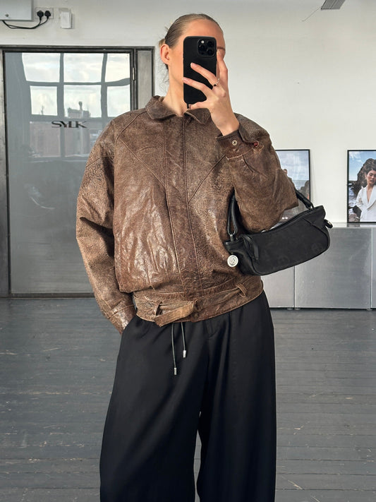 Vintage 1980s Aged Leather Jacket - S