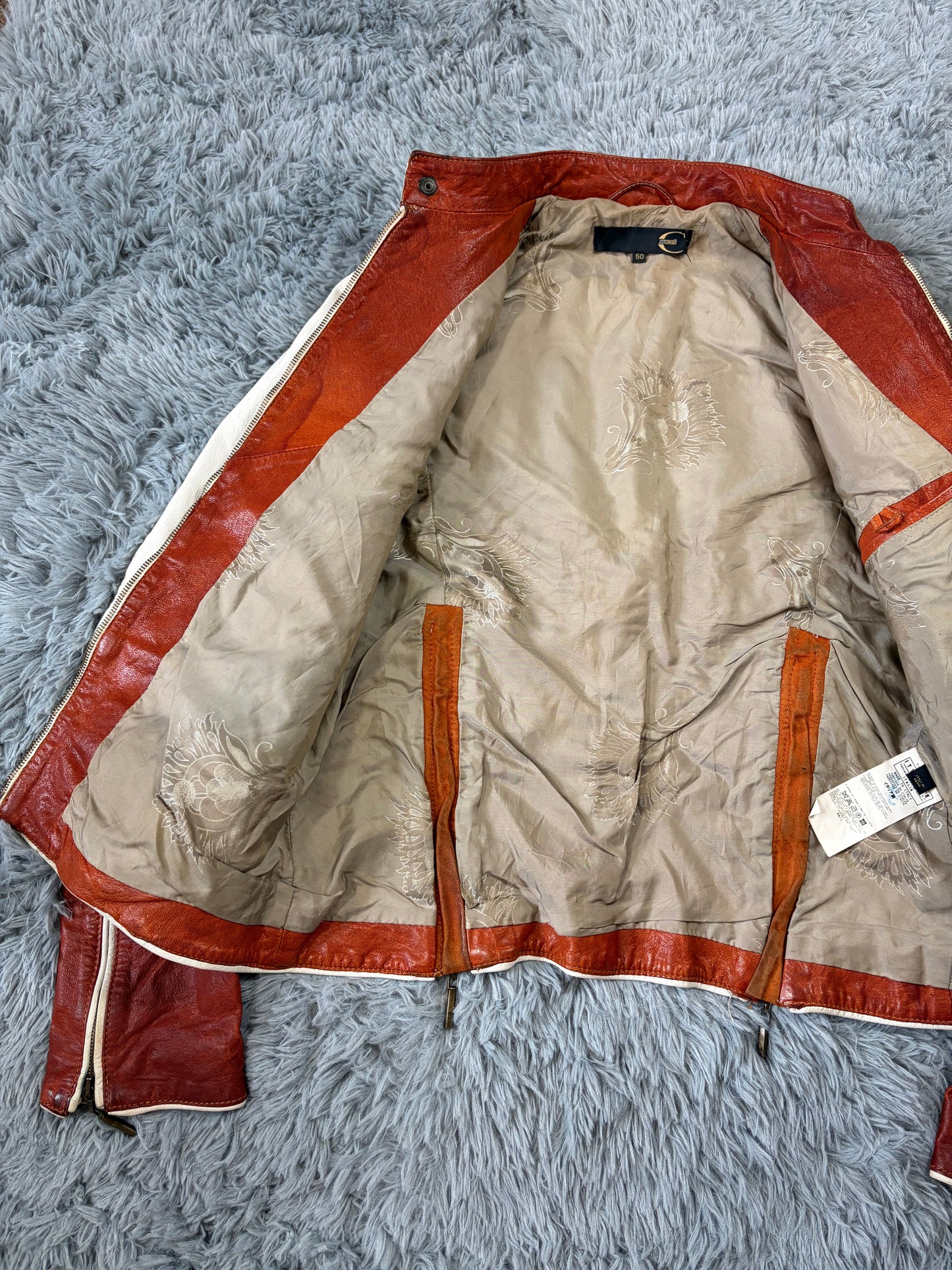 Just Cavalli 2005 Leather Panelled Moto Racer Jacket - M | O/S, Red