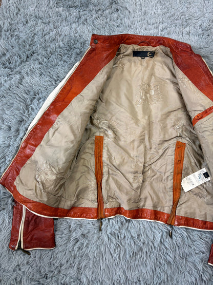 Just Cavalli 2005 Leather Panelled Moto Racer Jacket - M | O/S, Red