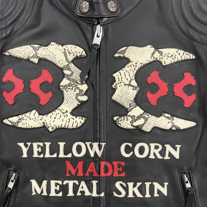 Yellow Corn Metal Skin Leather Biker Jacket - M