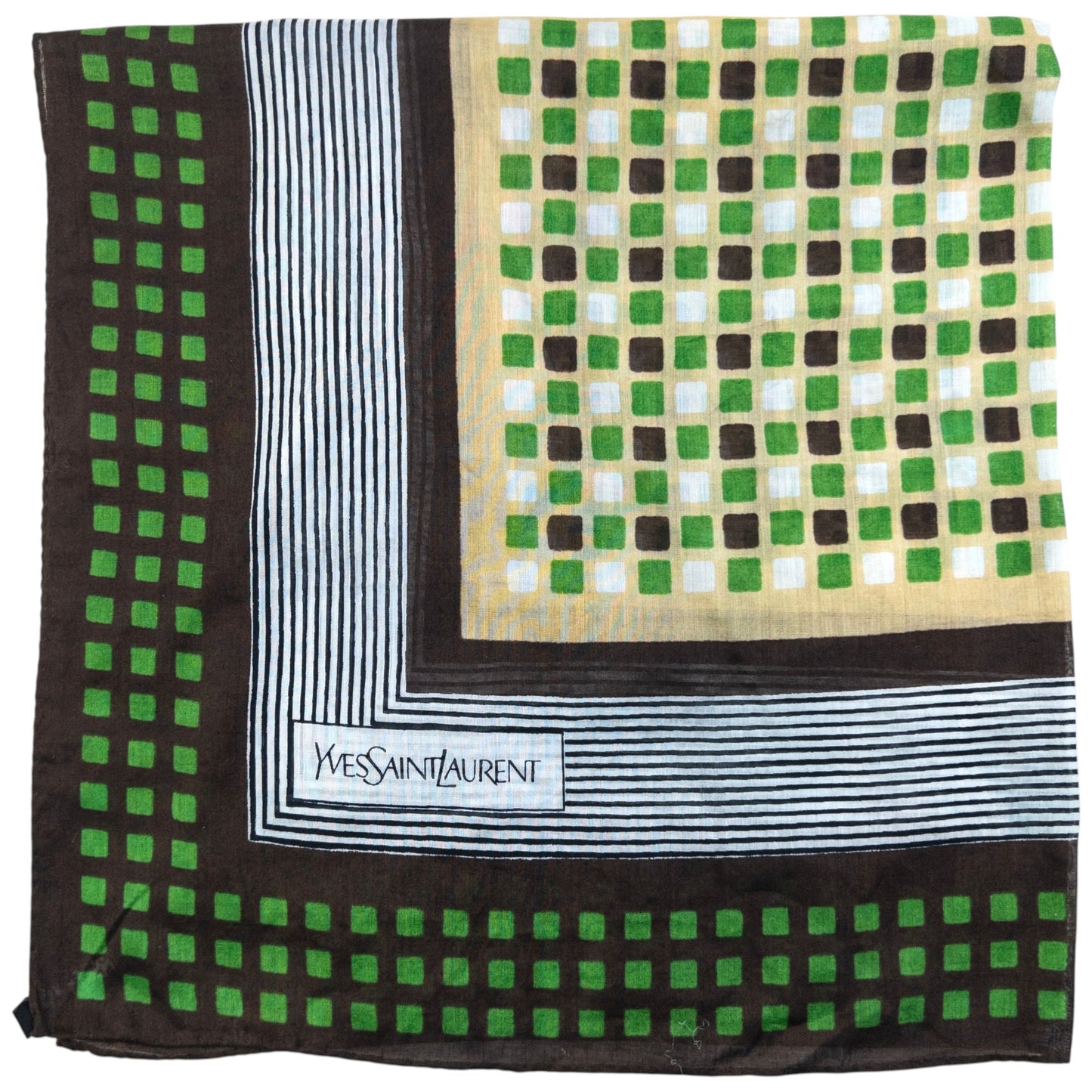Vintage 90s YSL Yves Saint Laurent Pattern Scarf | O/S, Green, Brown, White