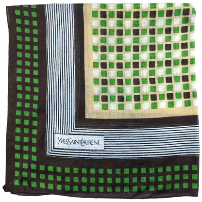 Vintage 90s YSL Yves Saint Laurent Pattern Scarf | O/S, Green, Brown, White