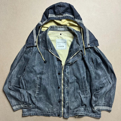 S/S 1986 Charcoal Grey Sail Cloth Marina Spell Out Hooded Coach Jacket