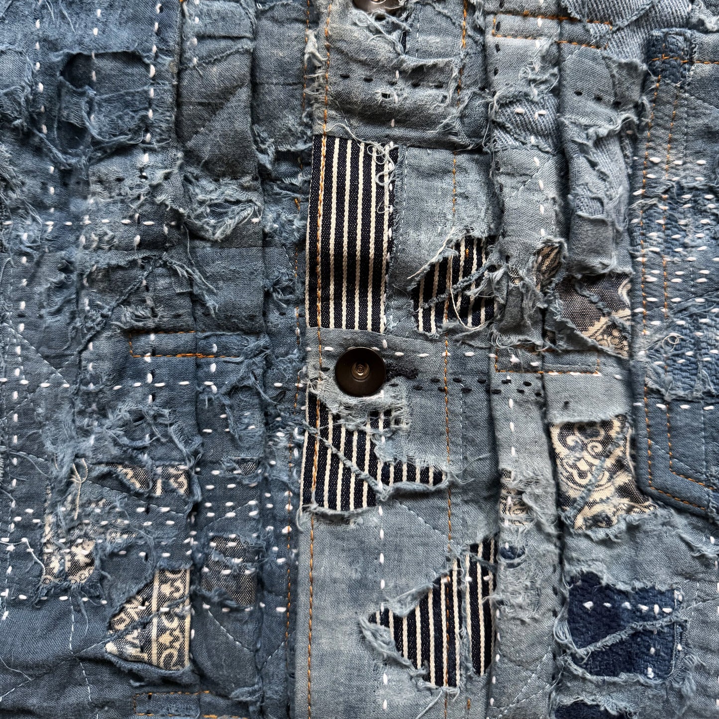 Indigo Boro Sashiko Distressed Denim Trucker Jacket - L