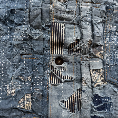 Indigo Boro Sashiko Distressed Denim Trucker Jacket - L