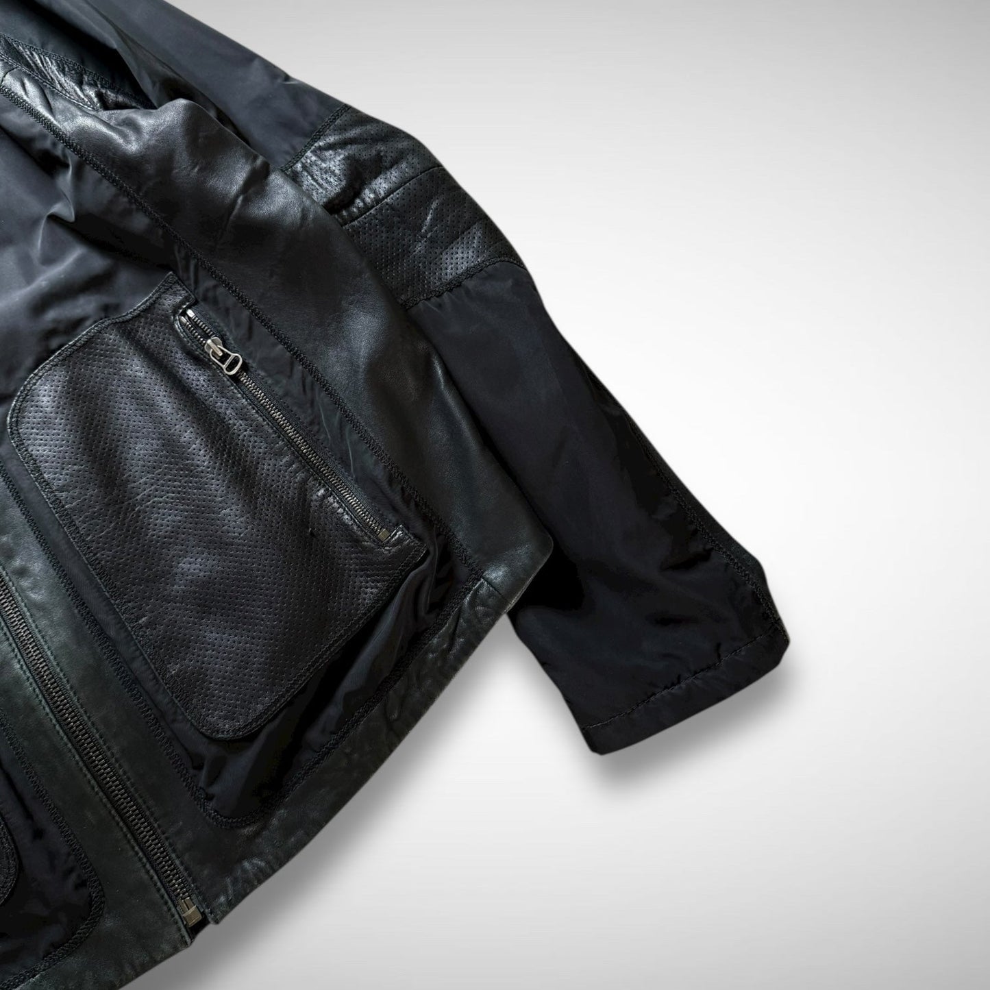 Hugo Boss Orange Nylon & Leather Panel Biker Jacket (2000s)