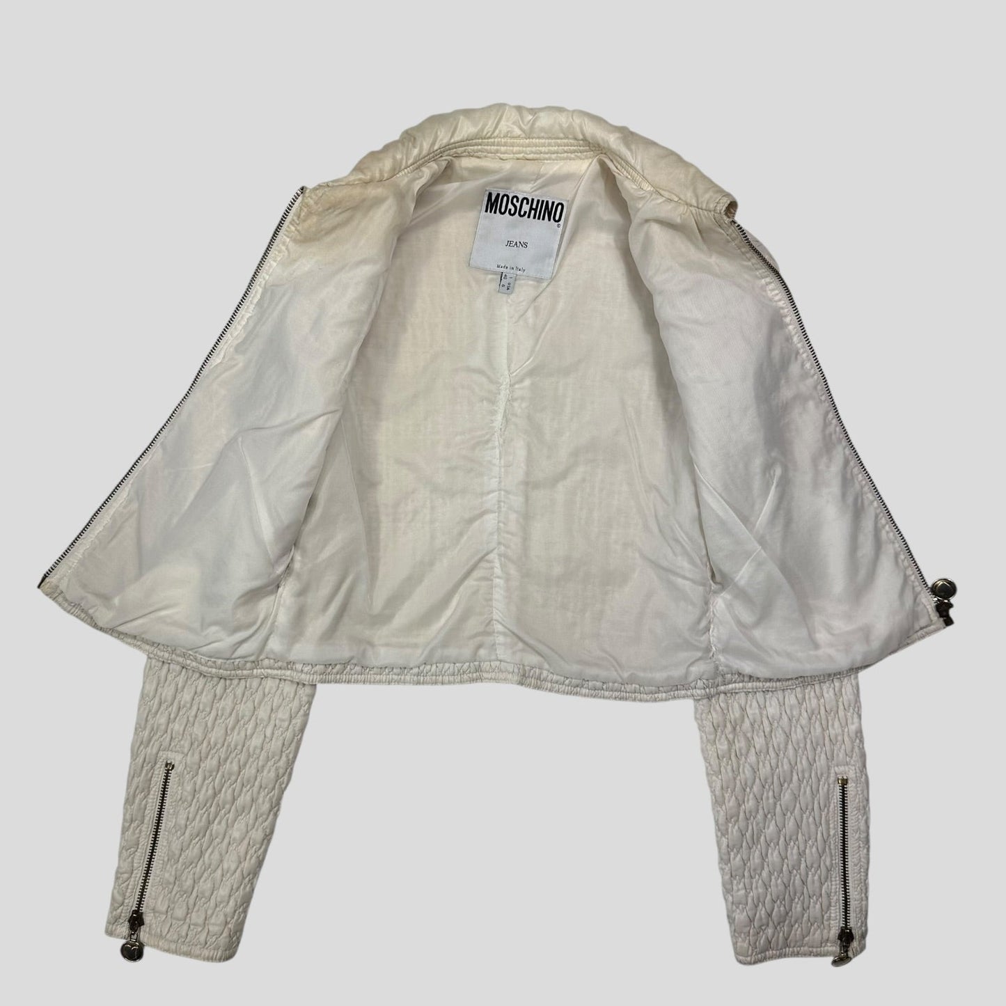 Moschino Jeans 90’s Textured Cropped Love Heart Zip Jacket - IT40 | Default Title, Multicoloured