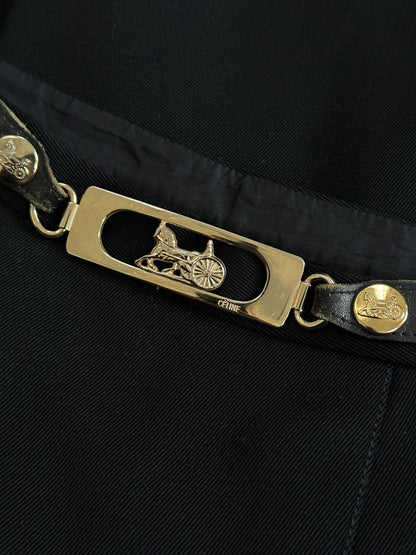 Celine 1980s Pure Wool Logo Hardware Pleated Skirt - W24